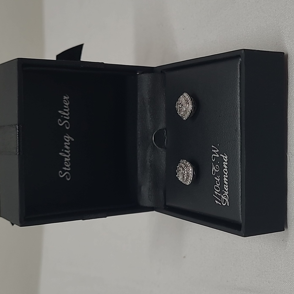 Women's 1/10 CT. T.W. Genuine White Diamond Sterling Silver Earrings - Picture 2 of 6
